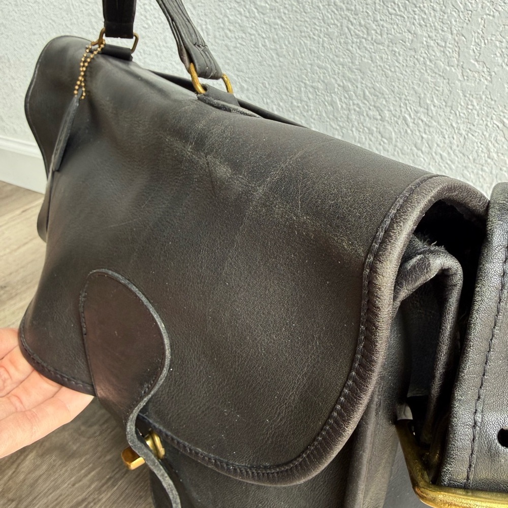 Vintage Coach Prescott 5275 Black Leather Messenger Bag Briefcase Double Buckle - Picture 4 of 13